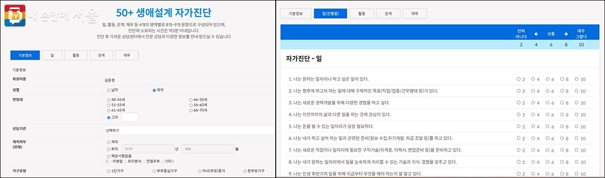 3분 남짓으로 가능한 '생애설계 자가진단' 서비스 ⓒ서울시50플러스