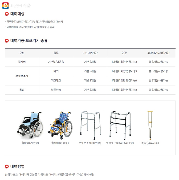 국민건강보험 가입자(피부양자), 의료급여 대상자라면 휠체어를 빌릴 수 있다. ©국민건강보험공단 누리집