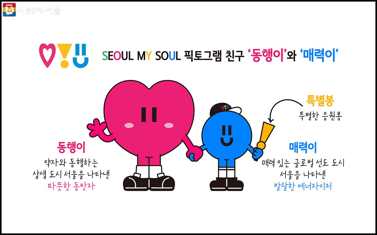 '동행·매력 특별시 서울'에서 착안한 이름인 ‘동행이’와 ‘매력이’ 캐릭터 ©서울시