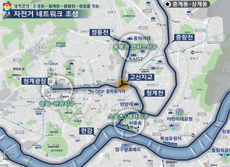 서울 도심과 한강을 잇는 자전거 네트워크가 완성됐다.