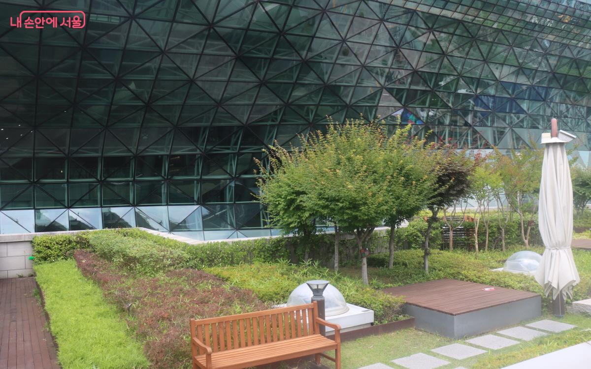 서울도서관 하늘뜰에 작은 정원을 조성해 놓았다. ©조송연