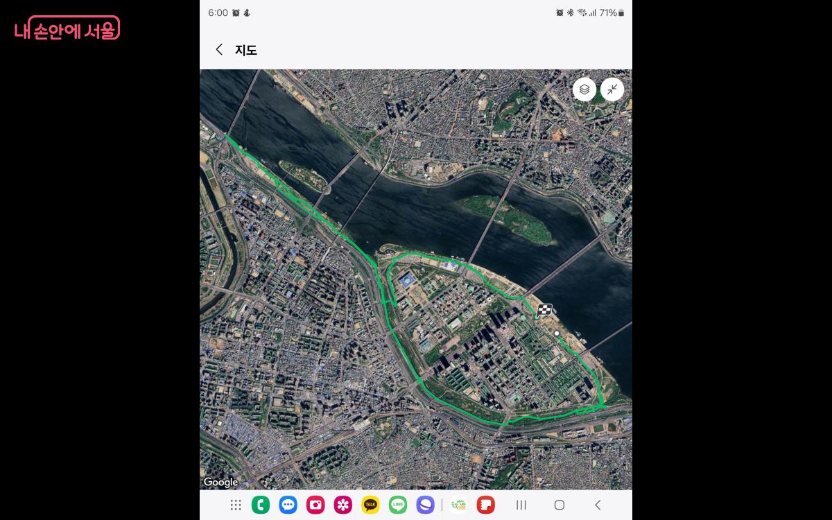 길을 잘못 들어 15키로미터가 넘게 한강을 배회했다. ©구글맵