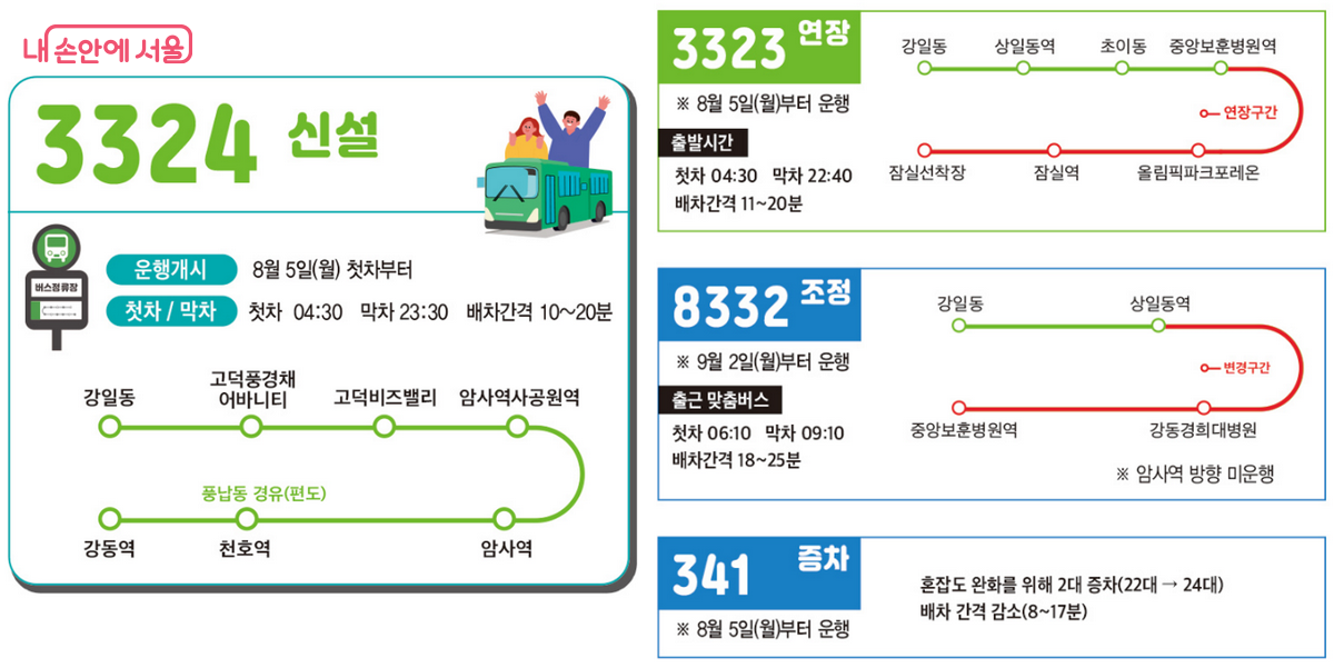 8호선 연장에 따른 강동구 버스노선 개편 안내 ©강동구청