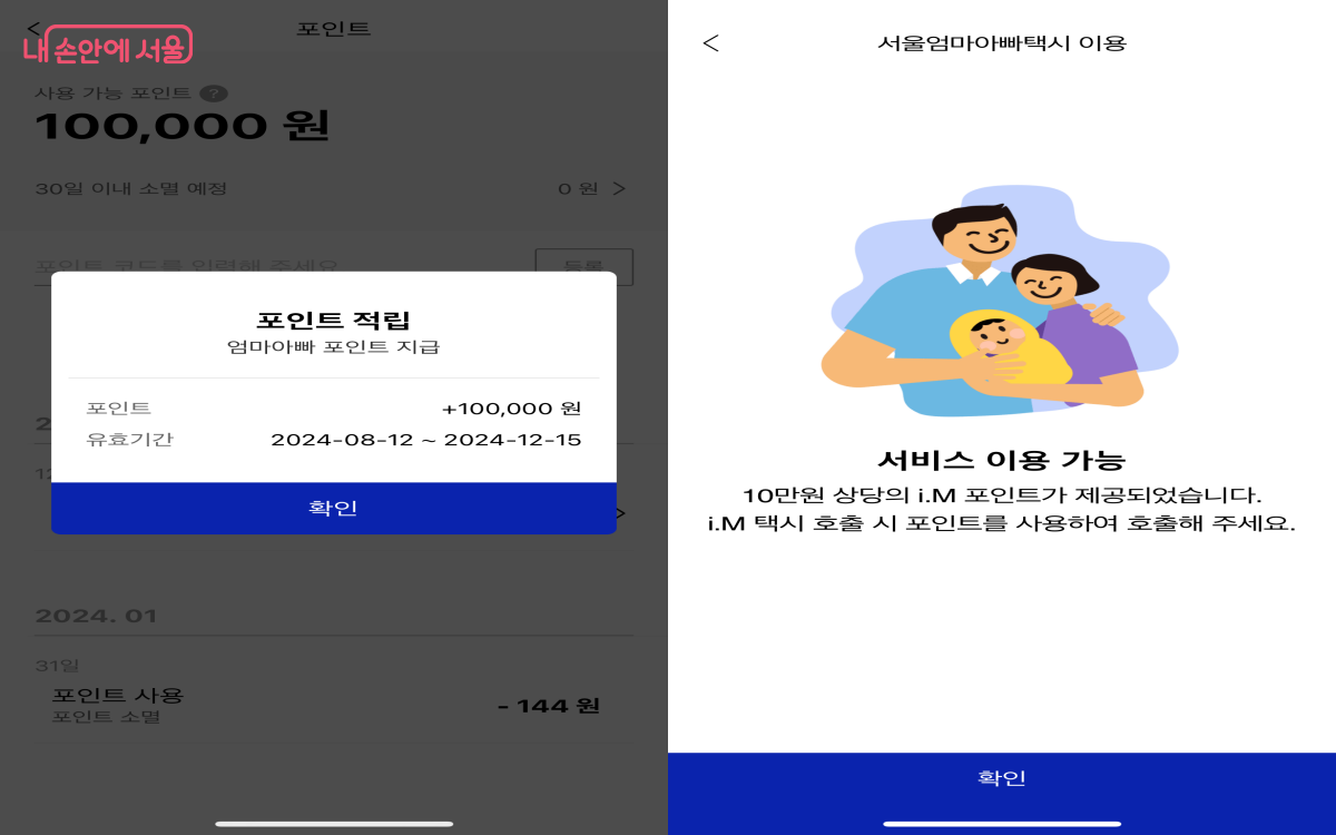 해당 자치구 담당자가 이용 자격을 심사한 후 승인이 완료되면 2주 이내 포인트가 지급된다. ⓒ서울엄마아빠택시 