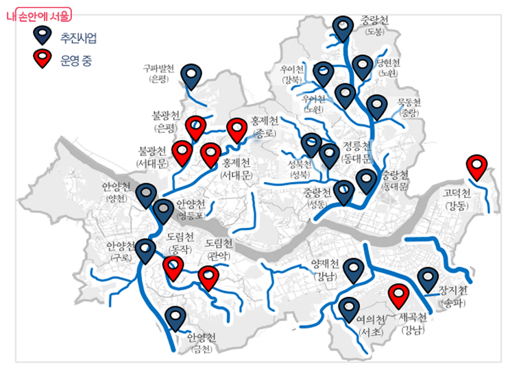 수변활력거점 위치도. 2026년까지 시 전역에 수변활력거점 25개소를 조성할 예정이다.