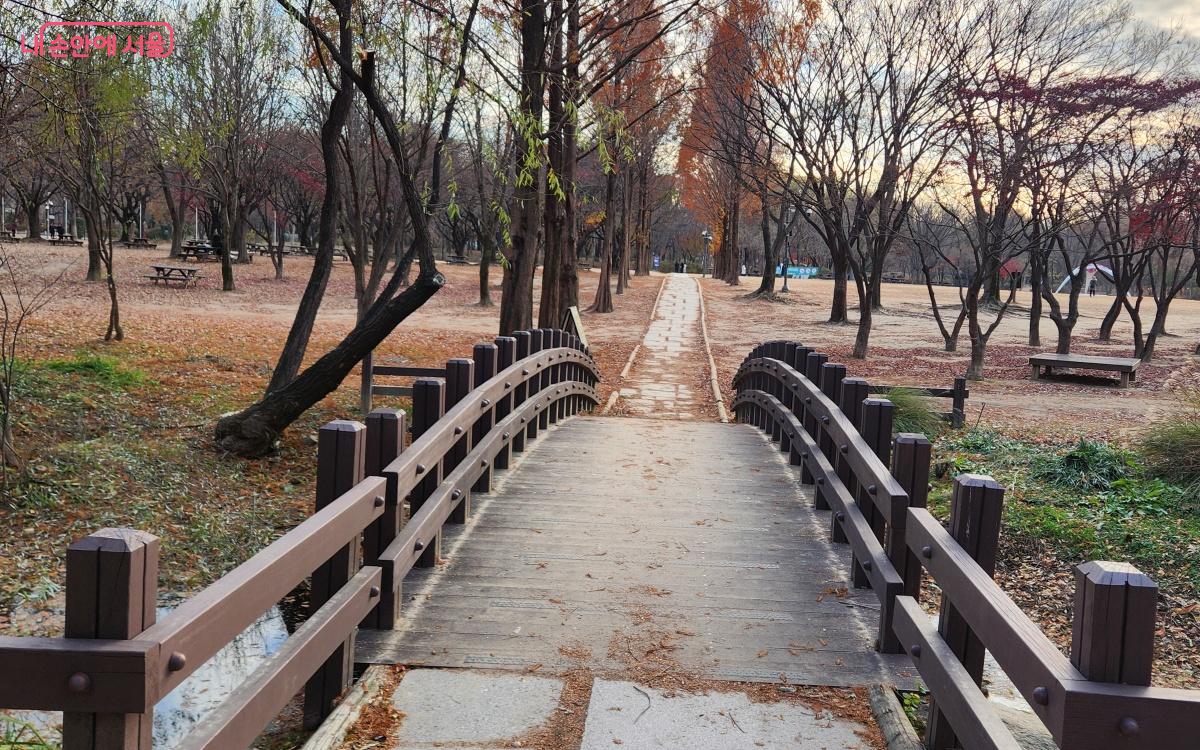 은행나무숲, 어린이정원을 지나 오작교를 건너간다. ⓒ김미선