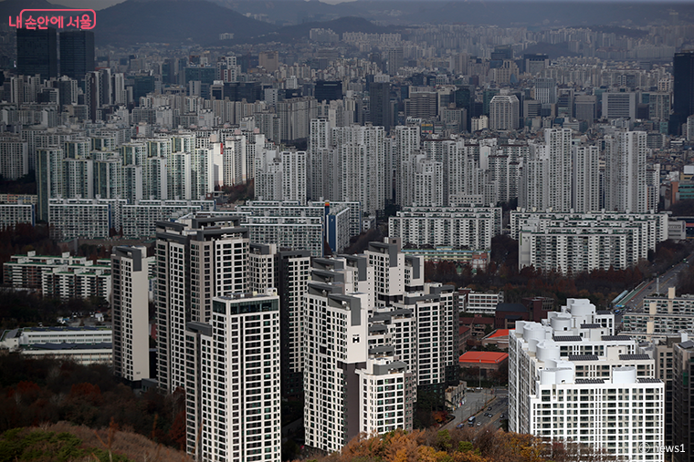 요즘은 영어식 아파트 이름이 대세다. 사진은 대모산에서 바라본 강남권 아파트의 모습. 