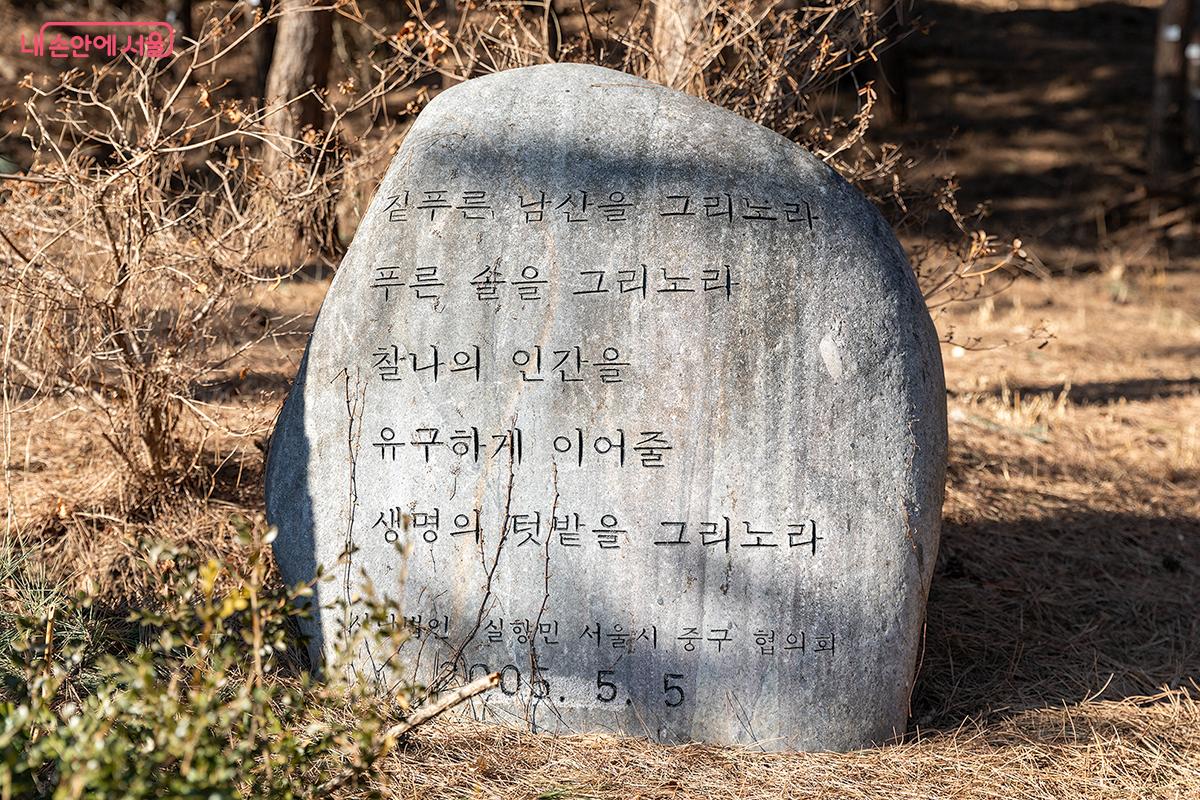 "질푸른 남산을 그리노라" - 자연과 생명의 흐름을 담은 시비 ©문청야