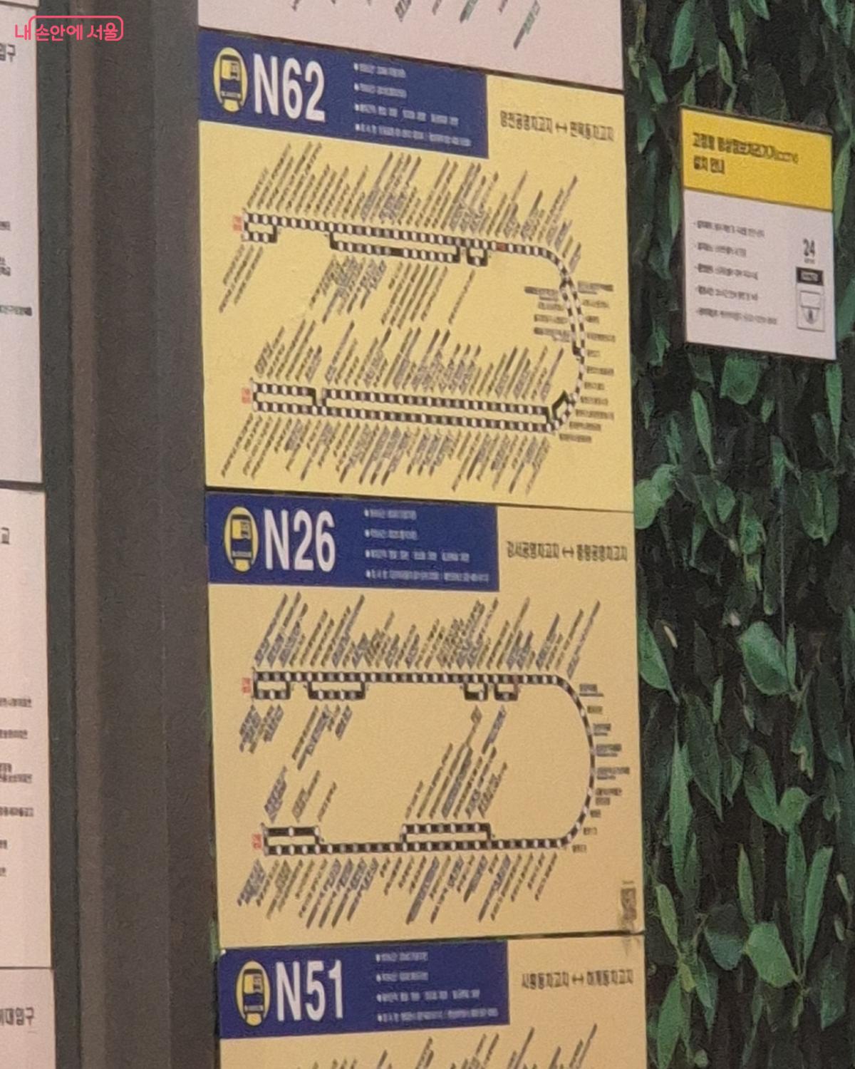 합정역을 지나가는 심야 전용 N버스 노선도 ©송수연