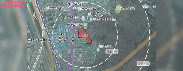 금천구 시흥동 1005번지 일대 모아타운 내 시흥3동 943번지 일대 모아주택 위치
