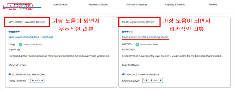 (예시) 미국 코스트코(Costco) 온라인몰 최상단 표시 리뷰
