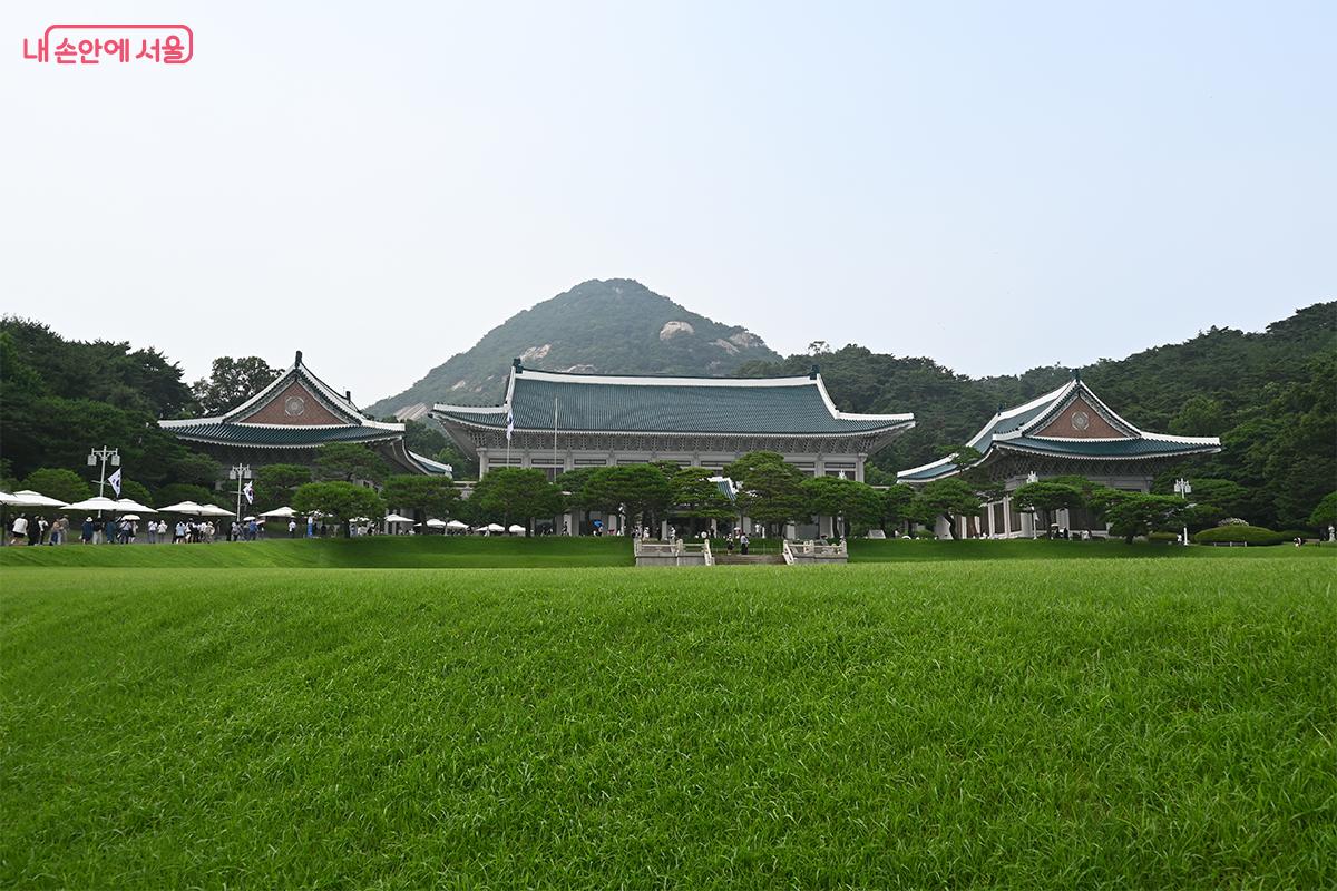 청와대 입구에서 들어서면 넓은 잔디밭 위로 제일 먼저 보이는 전경 &copy;권주경