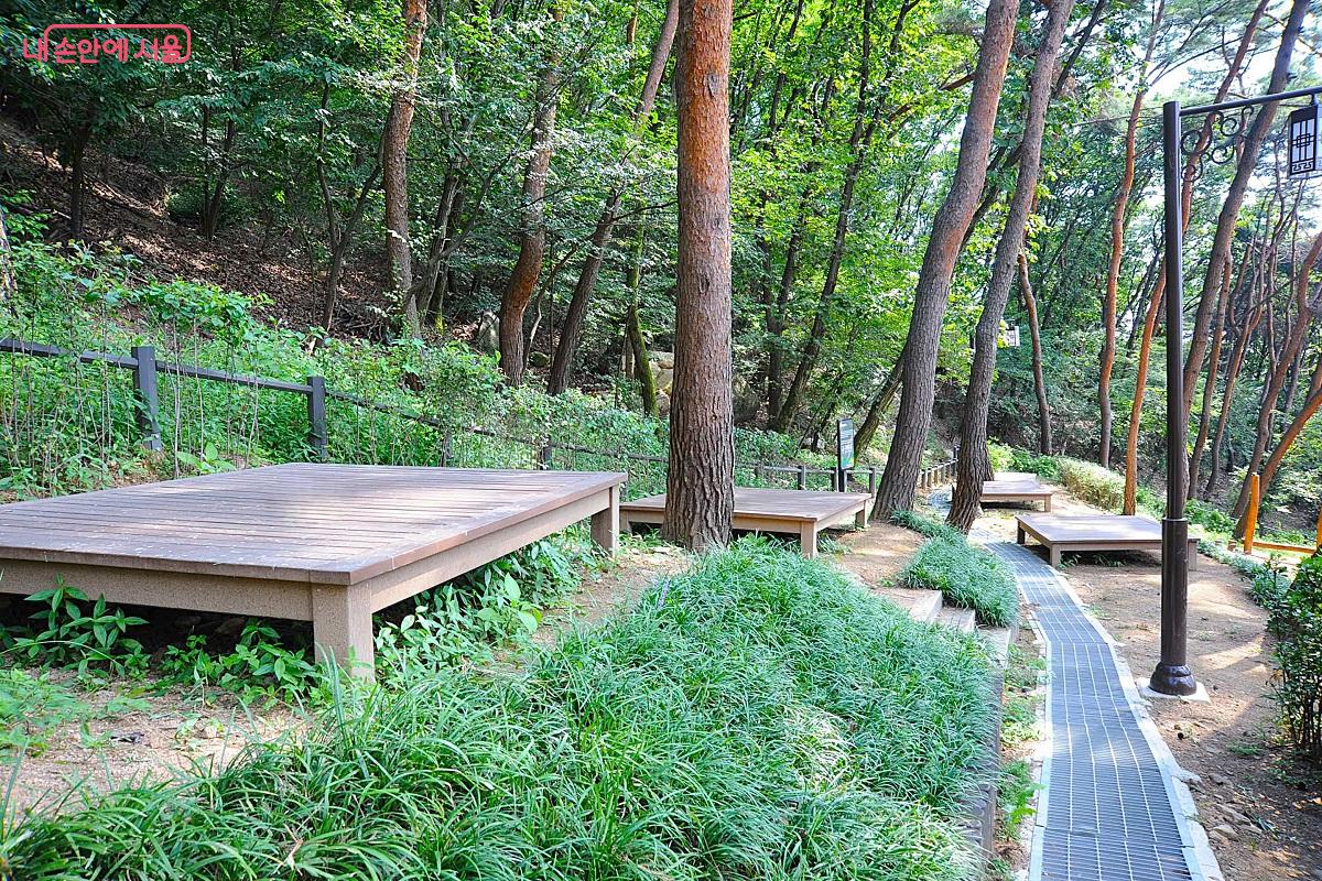 호압사 산림여가공간 중 소나무 군락지에 평상을 설치한 &lsquo;숲속 명상 쉼터&rsquo; ⓒ조수봉