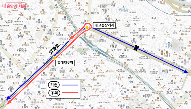  경로1 : 홍대입구역 회차 (1000, 1100, 1101, 1200, 1400, 1500, 1601)