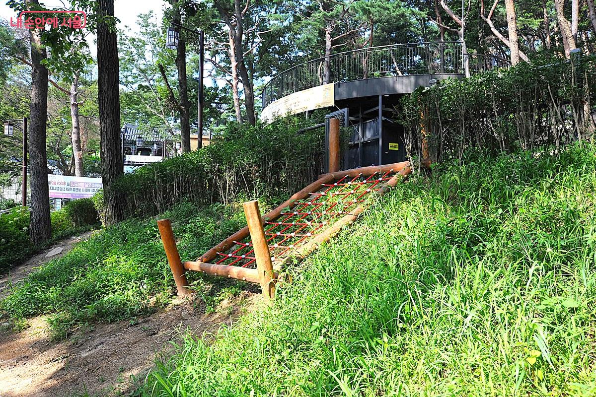 &lsquo;어린이 숲 체험 공간&rsquo;은 벌채 목 위에 흙을 덮어 만든 숲 교육 공간이다. &copy;조수봉