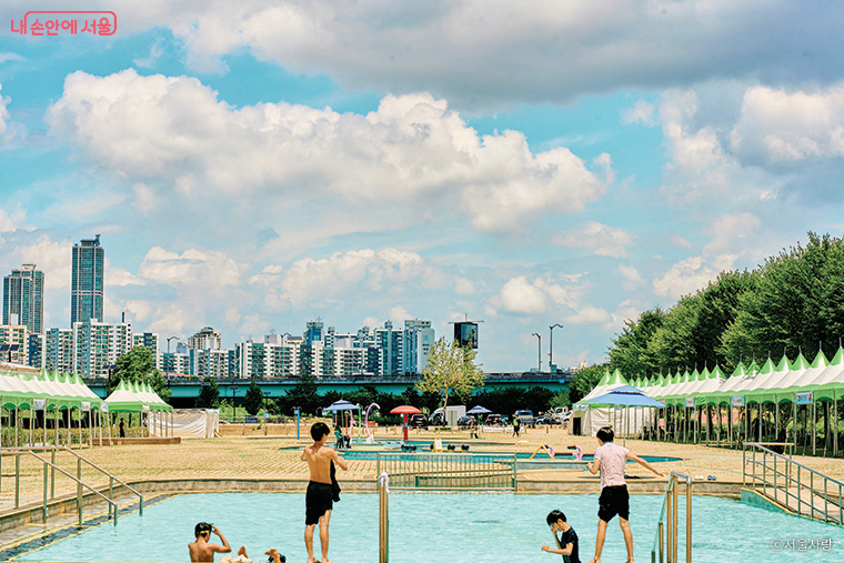 안양천 물놀이장의 여름 풍경
