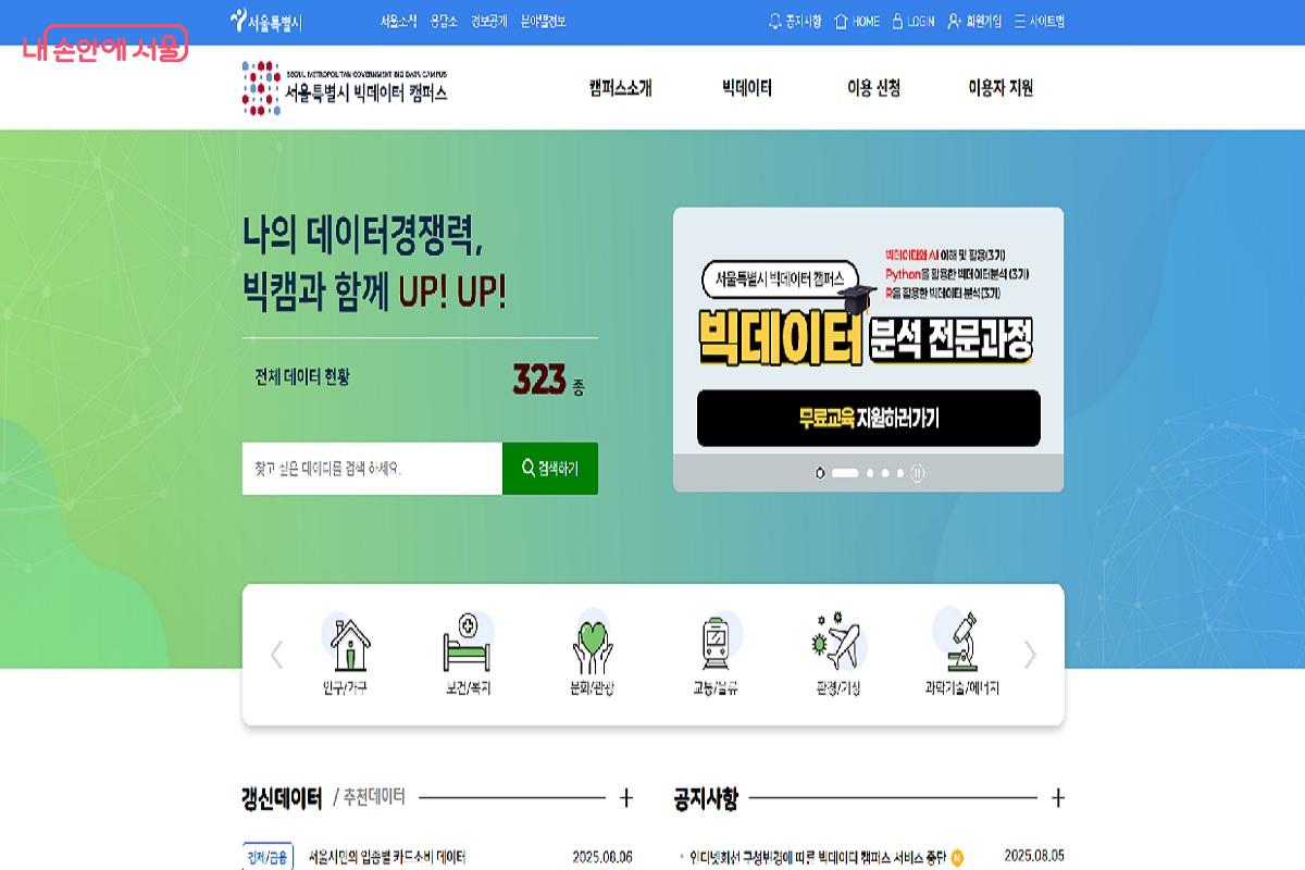 서울시가 보유한 데이터 자료를 지원하는 오픈 플랫폼 '서울특별시 빅데이터 캠퍼스' &copy;서울특별시빅데이터캠퍼스