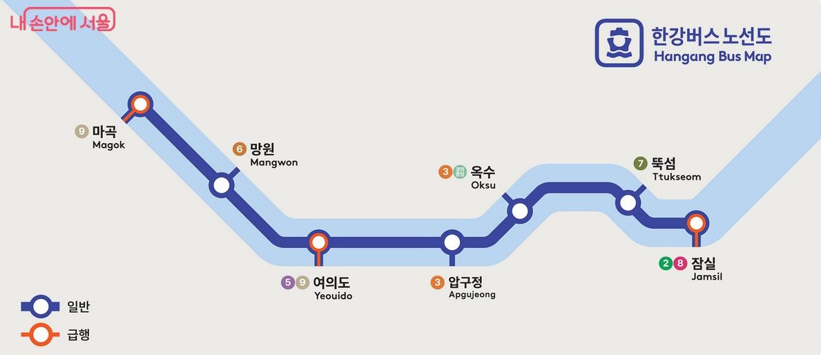 한강버스 운항노선도 ©(주)한강버스