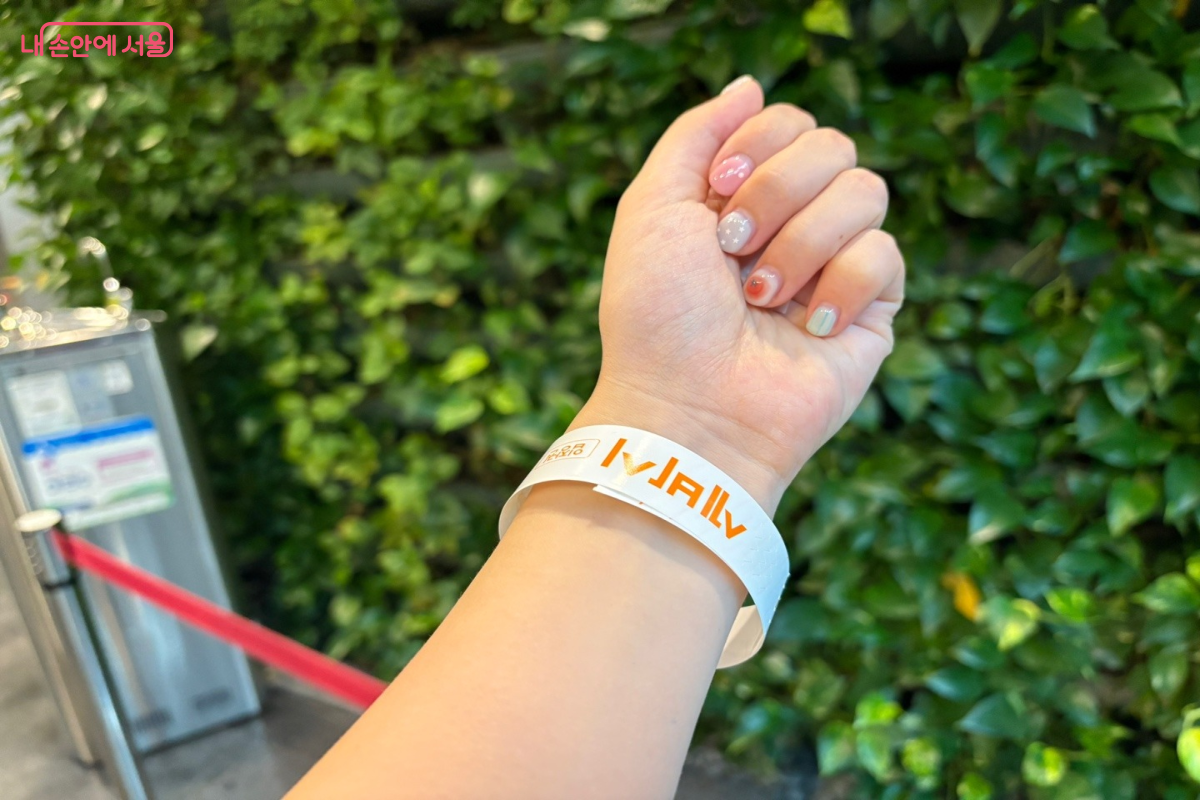 강연장에 들어가기 위해 티켓을 팔에 두른 모습 ©이혜린
