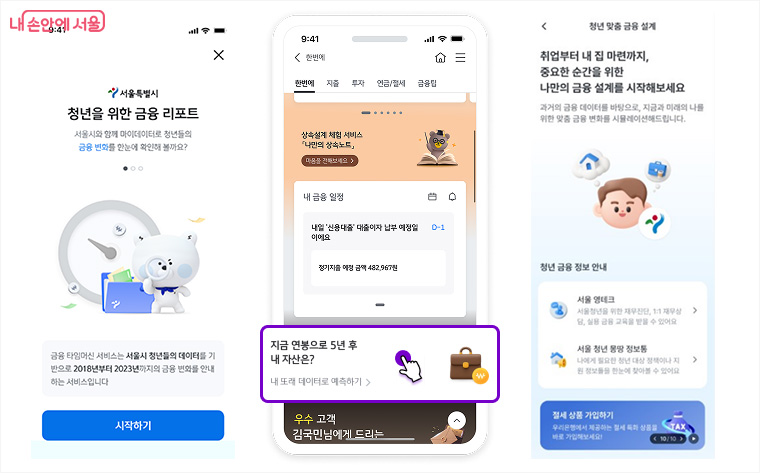 별도 앱 설치 없이 신한·KB국민·우리은행 앱에서 ‘청년 금융 타임머신 서비스’를 제공한다.