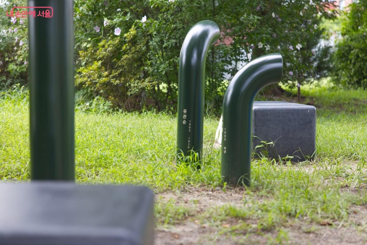 땅에서 올라오는 8개 관 설치작품 이름은 ‘땅에서 돋은 귀’다. ©임중빈