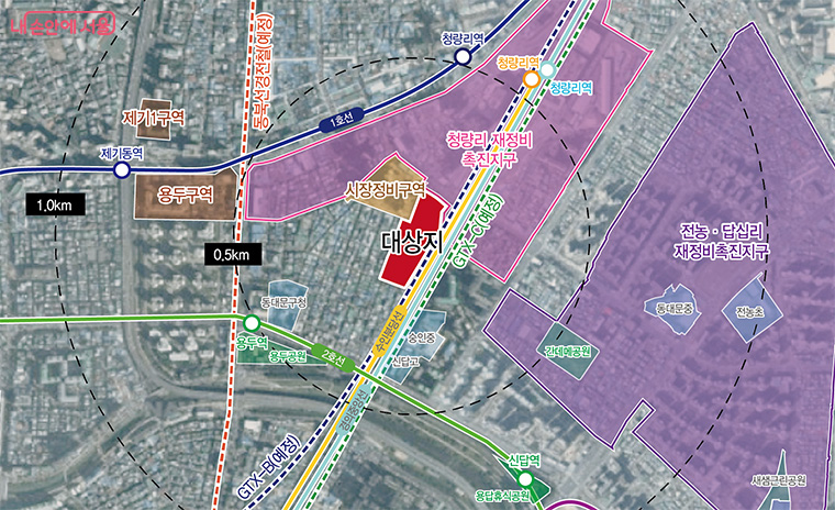 청량리역 인근 대상지 위치도(동대문구 용두동 39-361 일대)
