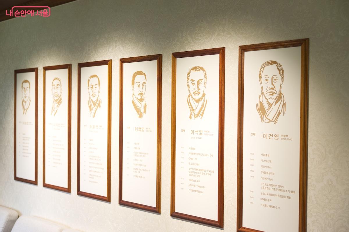 응접실 벽면에는 이회영 선생과 형제가 소개되어 있다. ©임중빈