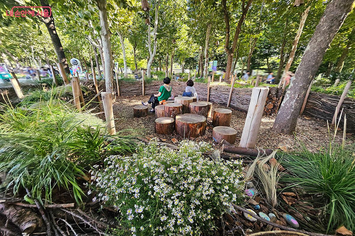 반음지 식물과 둥글게 쌓아진 나무들의 부서짐, 바닥나무재로 푹신하고 아늑한 '둥지정원' ©이정민
