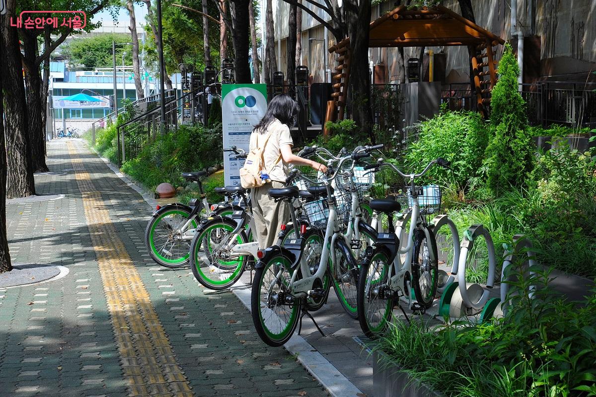 &lsquo;석계치유정원&rsquo; 옆에 설치된 따릉이 대여소 &copy;조수봉