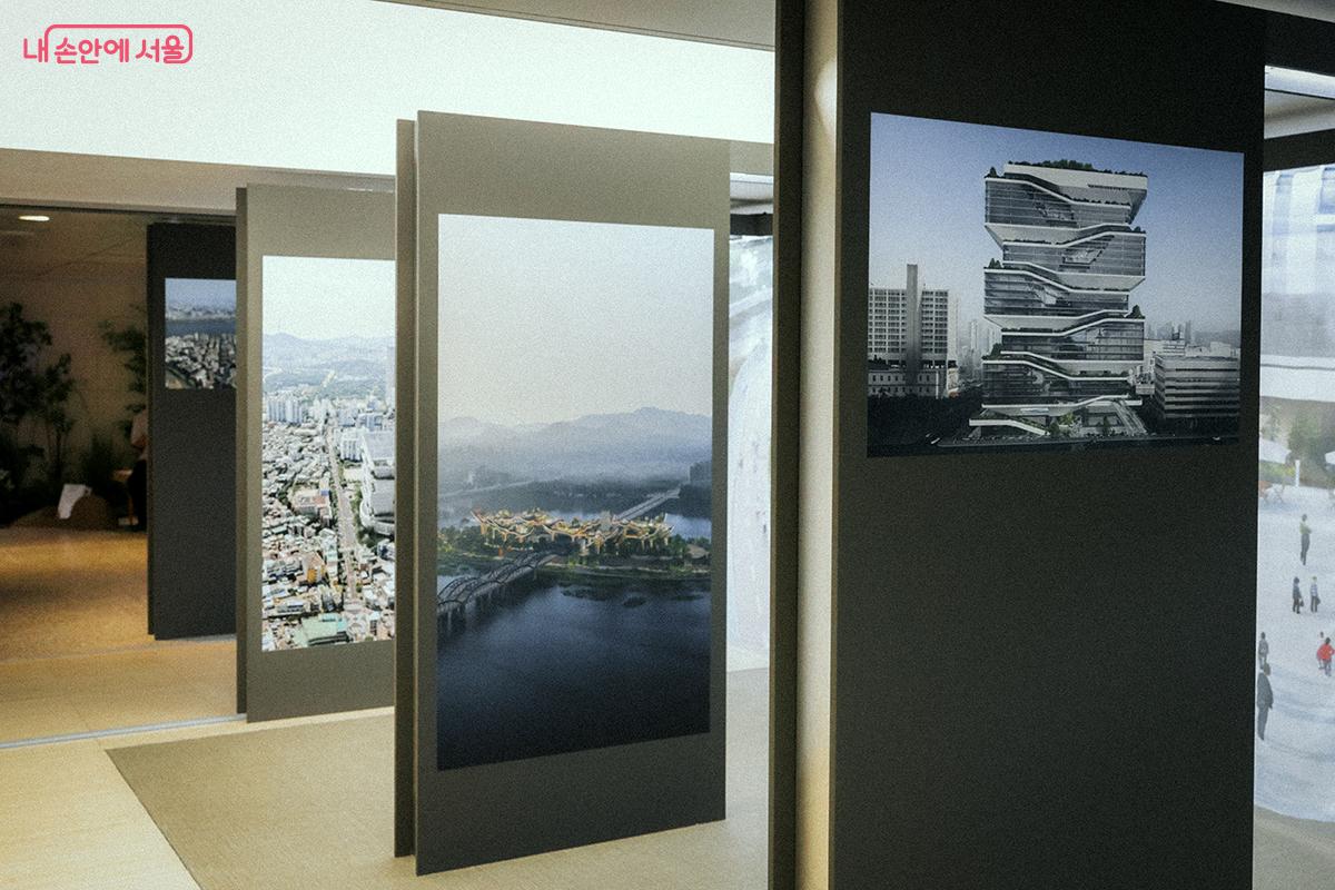 서울의 산악 지형을 담아낸 공중보행 캐노피가 인상적인 새로운 노들섬 '소리풍경' 조감도를 볼 수 있다. ⓒ김아름