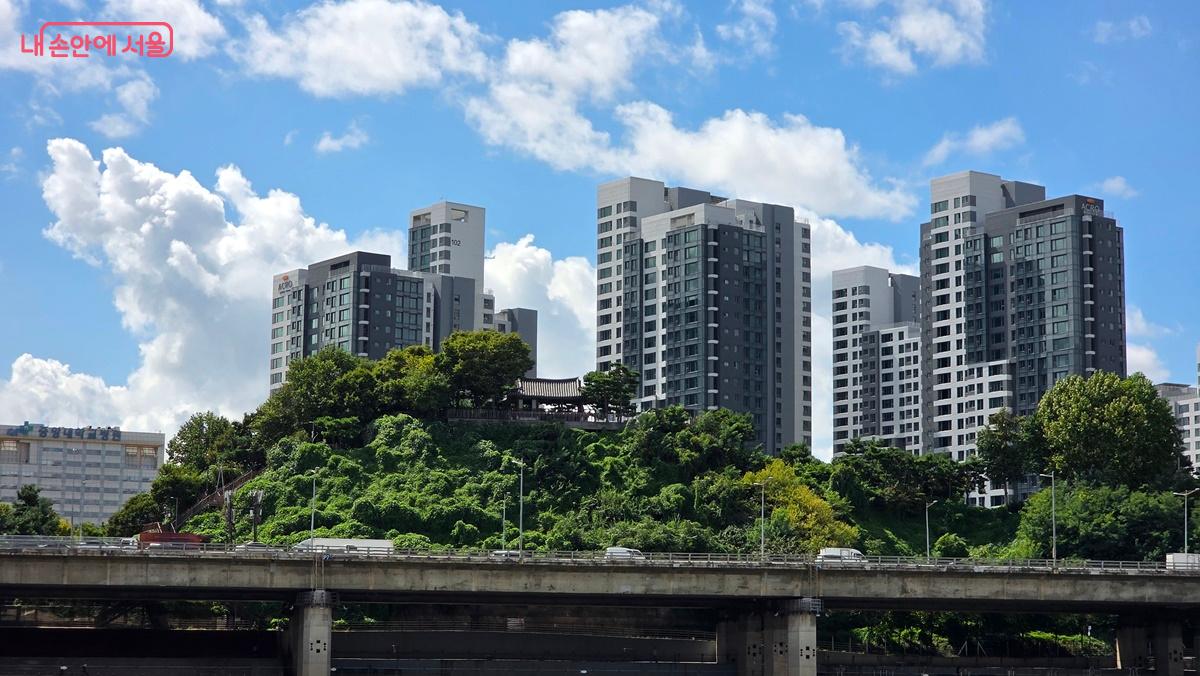 노량대교 인근 흑석동 효사정과 고층 건물이 어우러진 풍경 ⓒ최용수