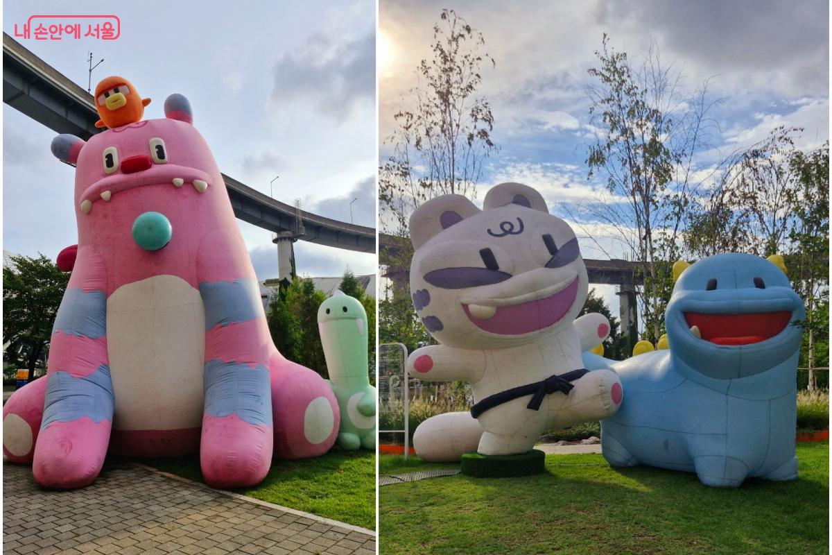 매우 큰 사이즈의 서울시 마스코트들이 뚝섬한강공원 입구에서 반겨주고 있다. ©임채영