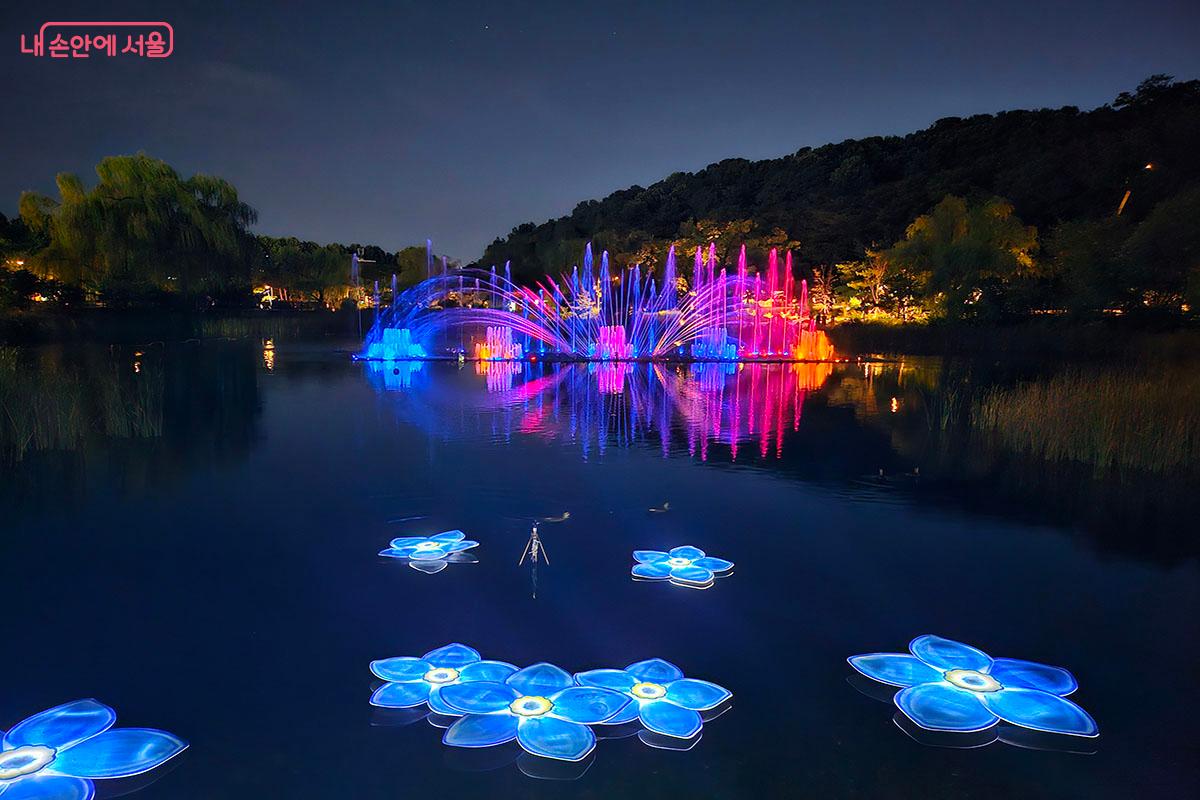 화려한 조명과 음악을 들으며 즐기는 음악분수의 '세송이물망초연못' ©이정민