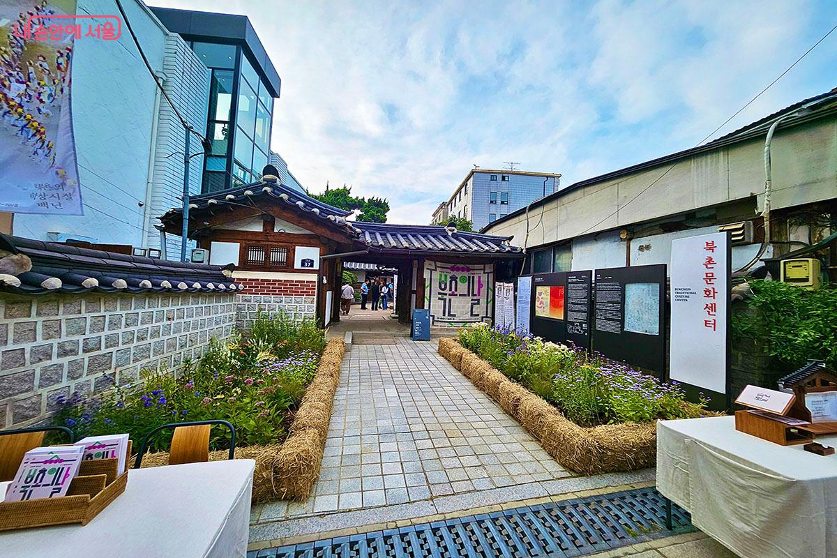 북촌문화센터 입구에 초화를 심어 정원을 만든 '시선이 머무는 정원, 초대' ©이정민