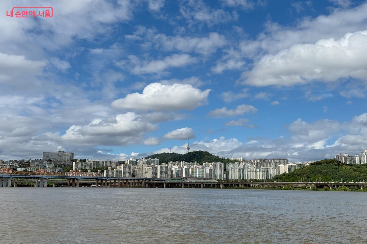 한강버스를 타고 가며 보는 뷰. 남산타워가 보인다.