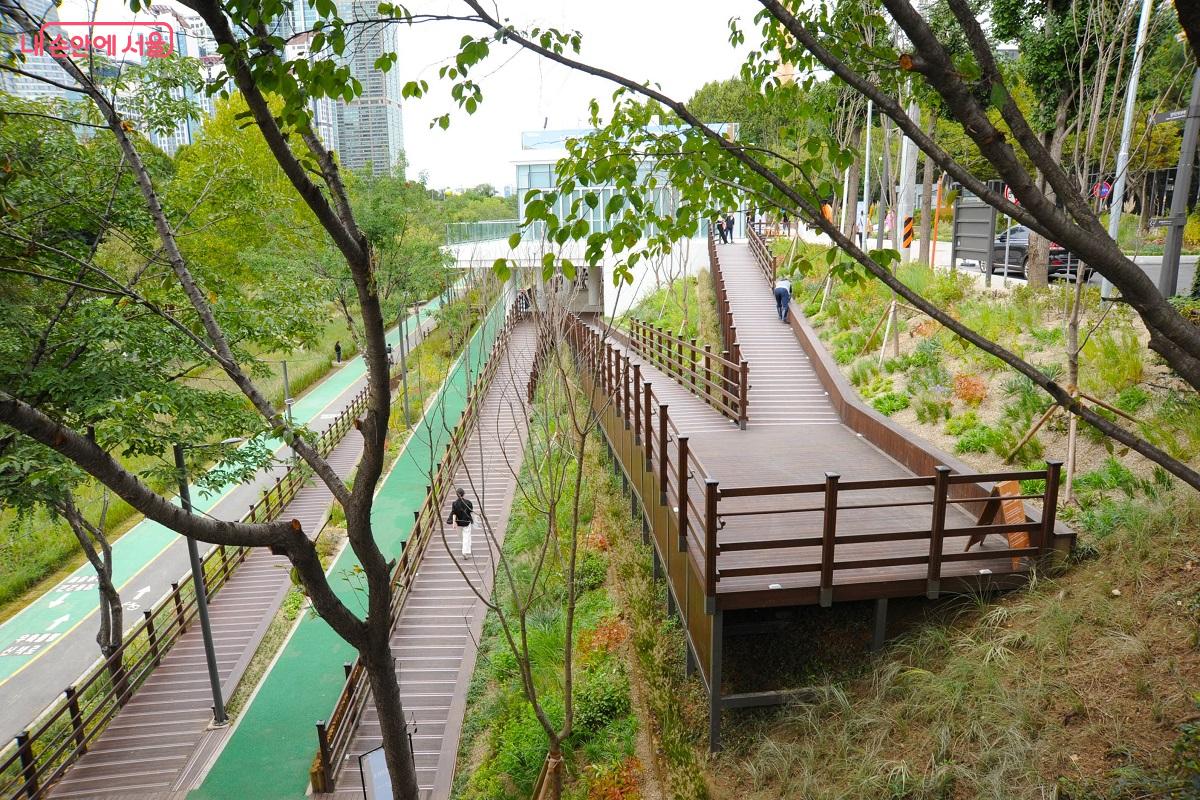 양재천 산책로와 수변문화쉼터는 무장애 데크 길로 연결돼 이동이 편하다. &copy;조수봉