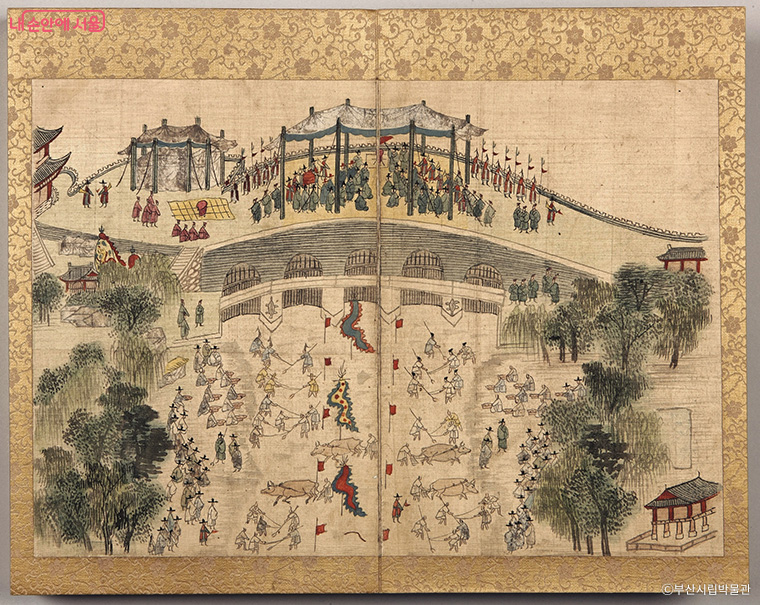 어전준천제명첩_수문상친림관역도, 영조 36년 청계천 준설을 기념하여 그린 일종의 기록화첩 