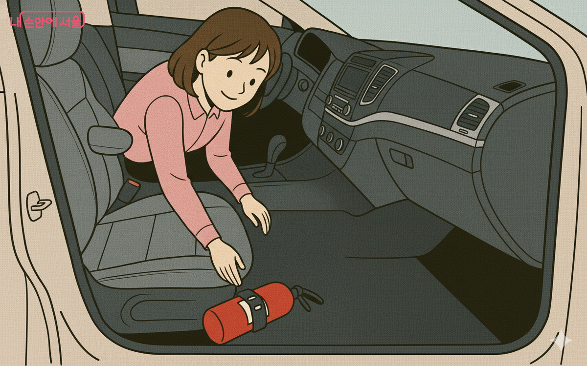 조수석 바닥에 설치한 차량용 소화기 ©구글제미나이 생성