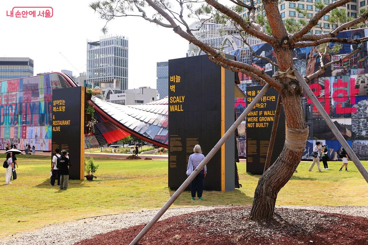 벽 구조물 후면에는 작가의 의도 등 작품에 대한 설명이 상세하게 적혀 있다. ©이봉덕