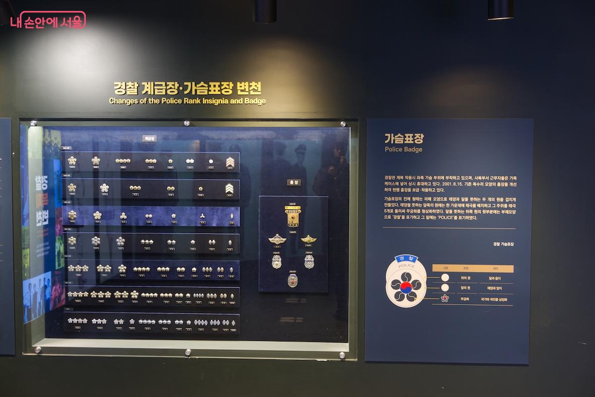 경찰 계급장과 가슴표장의 변천사를 한눈에 볼 수 있도록 만든 전시 코너 ©임중빈