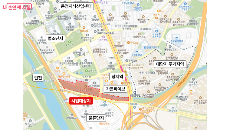 장지천 수변활력거점 위치도
