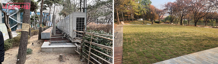 가든파이브 에어컨 실외기 &rarr; 이동 후 &lsquo;잔디마당&rsquo; 조성