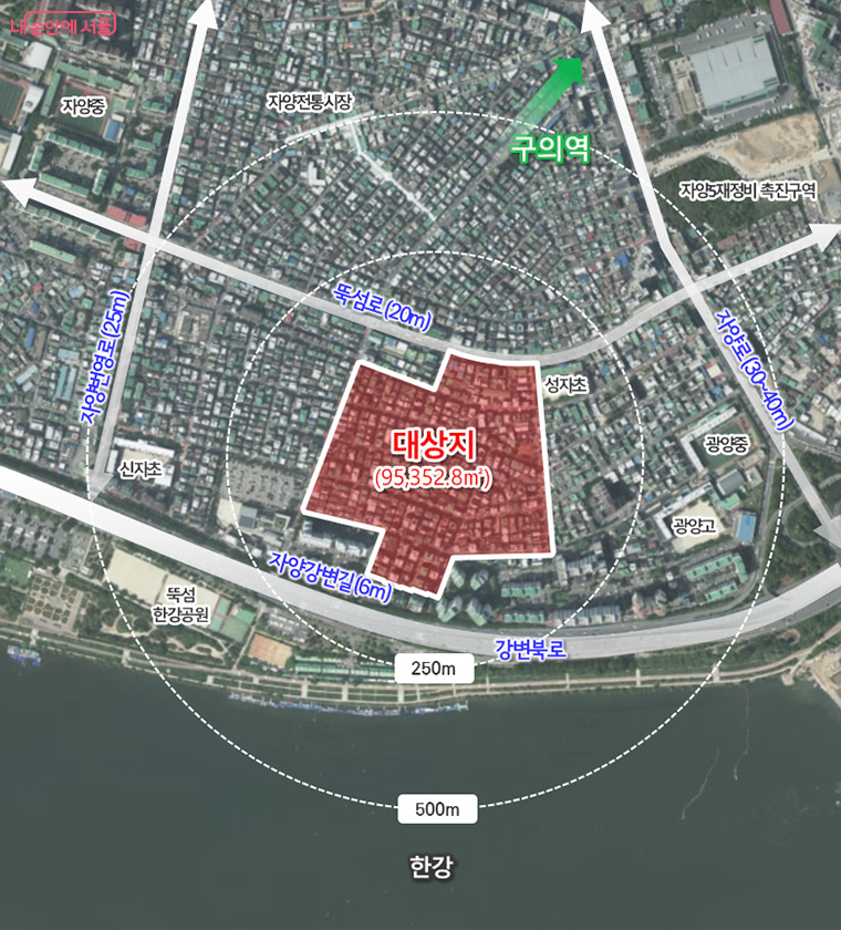 광진구 자양2동 649번지 일대 모아타운 위치도
