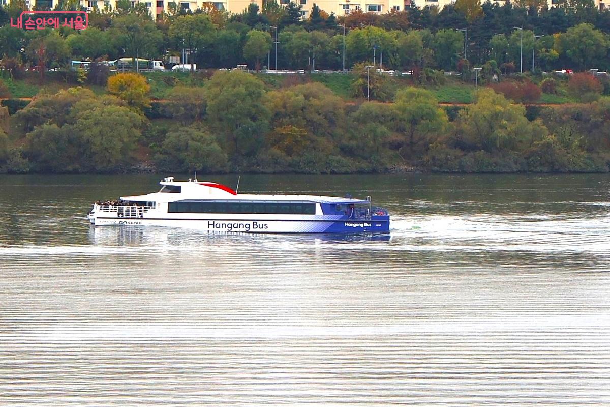 최근 운항을 재개한 한강버스가 물살을 가르며 세차게 달리고 있다. ©이봉덕