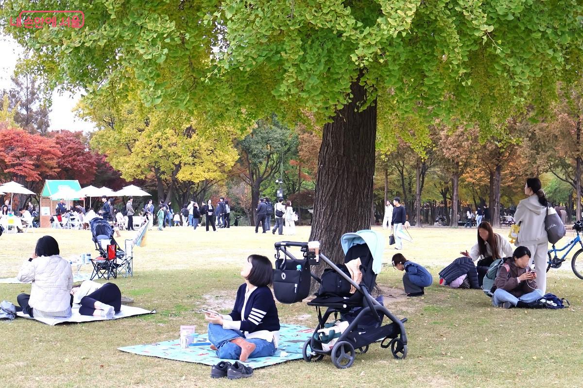 널따란 가족 마당에 앉아 여유를 만끽하고 있는 시민들 ©이봉덕