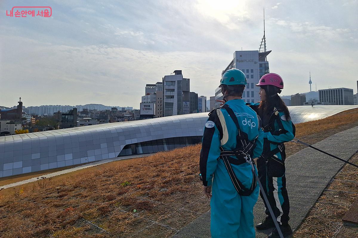 DDP 뮤지엄 정상에서 바라보는 아트홀 잔디밭의 모습 ©백승훈