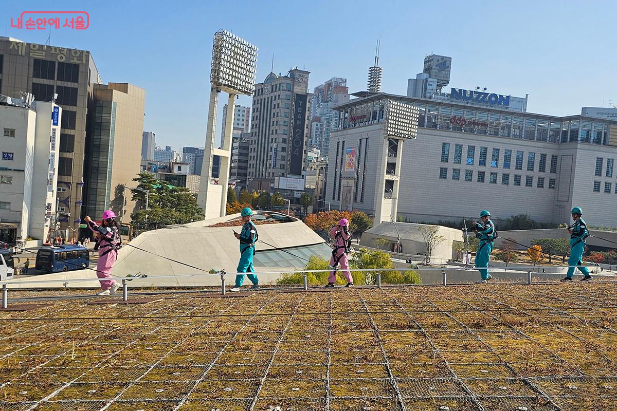 도심 속 기억의 잔상처럼, 옛 동대문운동장의 조명이 여전히 하늘을 향해 서 있다. ©문청야