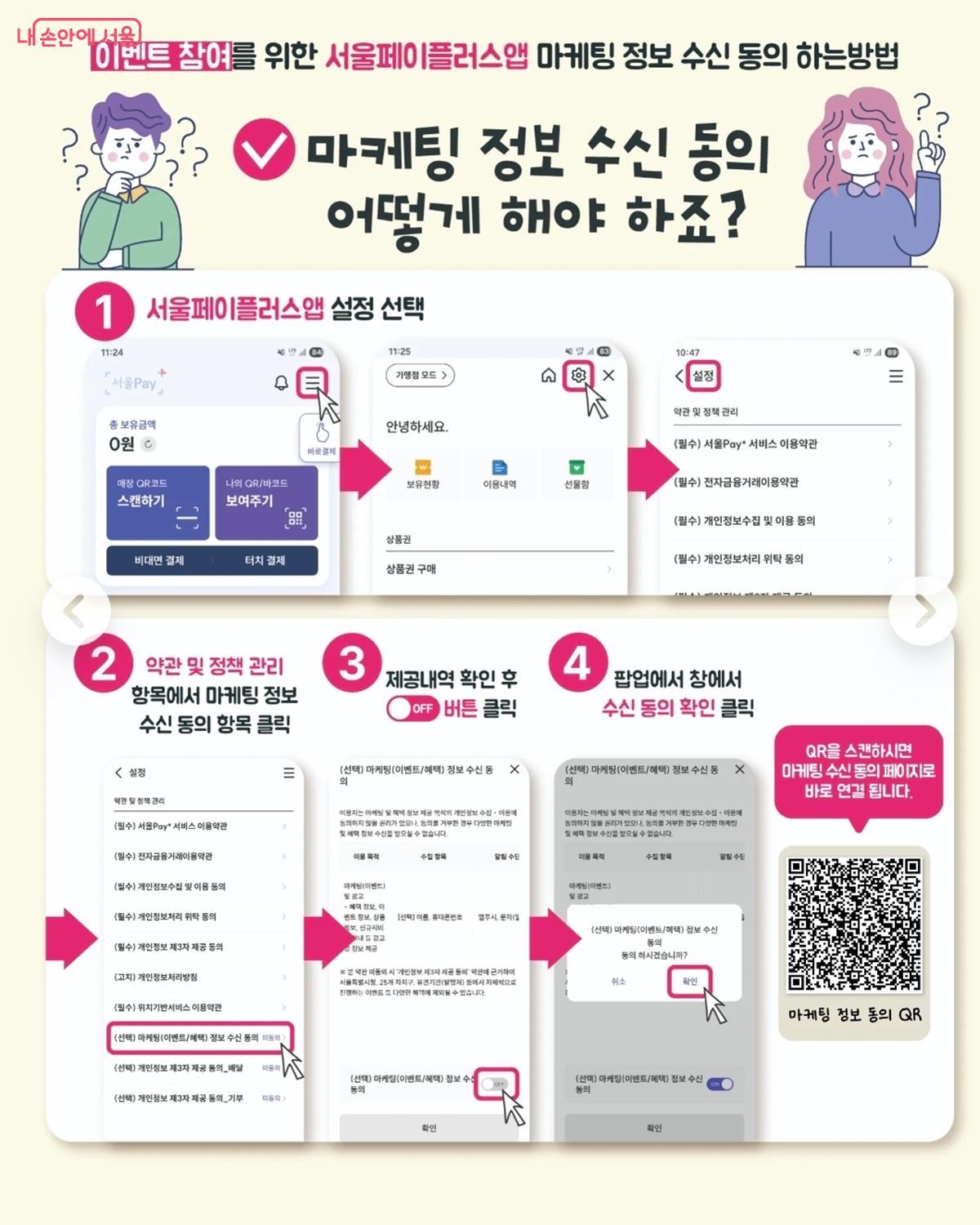 마케팅 정보 수신 동의 방법을 나타내는 안내 페이지 &copy;서울페이플러스 앱 