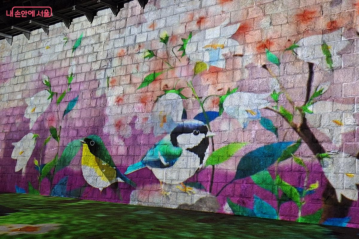 세 번째 섹션인 ‘한강 네이처’. 노들섬과 한강의 생태계가 미디어아트 생생하게 펼쳐진다. ©백승훈