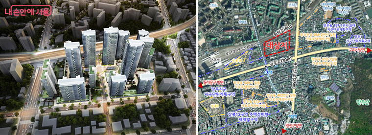 중랑구 신내1동 493-13번지 일대 모아타운 예시도, 위치도
